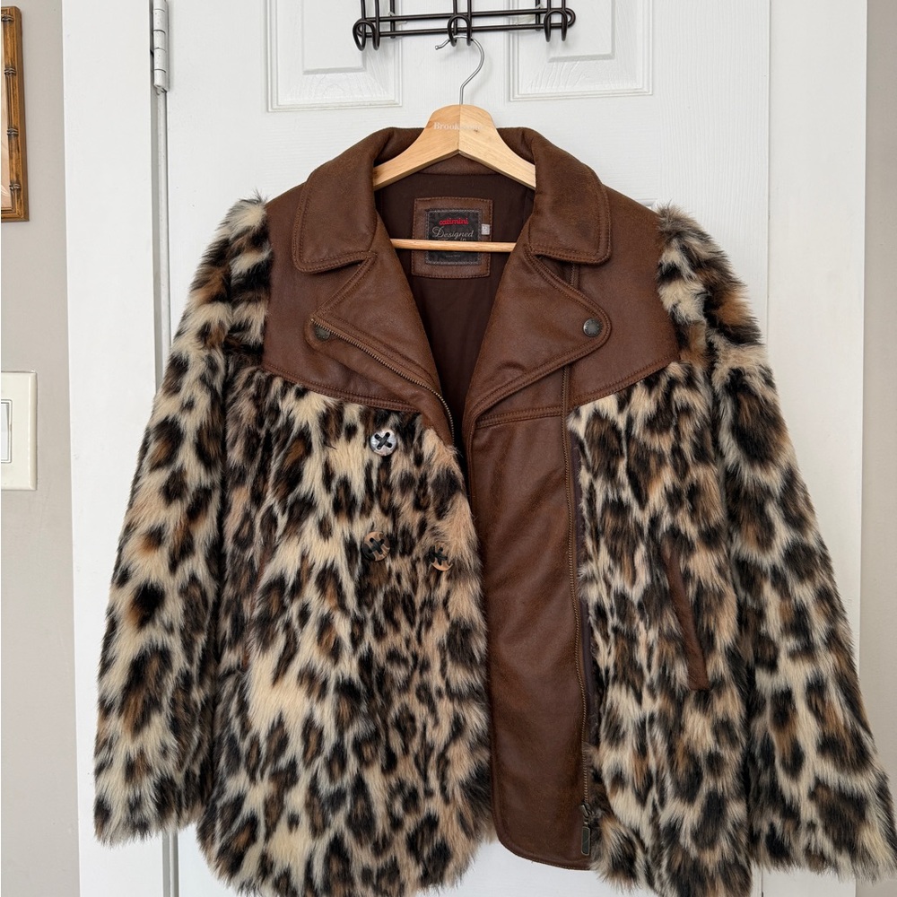 Catimini Leopard Print Teddy Jacket with Brown Details